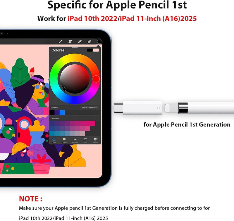 ASKUBSKU محول قلم USB C لجهاز Apple Pencil الجيل الأول، محول شاحن قلم USB-C إلى Lightning متوافق بشكل محدد مع iPad الجيل العاشر، موصل Dongle iPencil Type-C لجهاز iPad A16 مع قلم 1 - Image 4